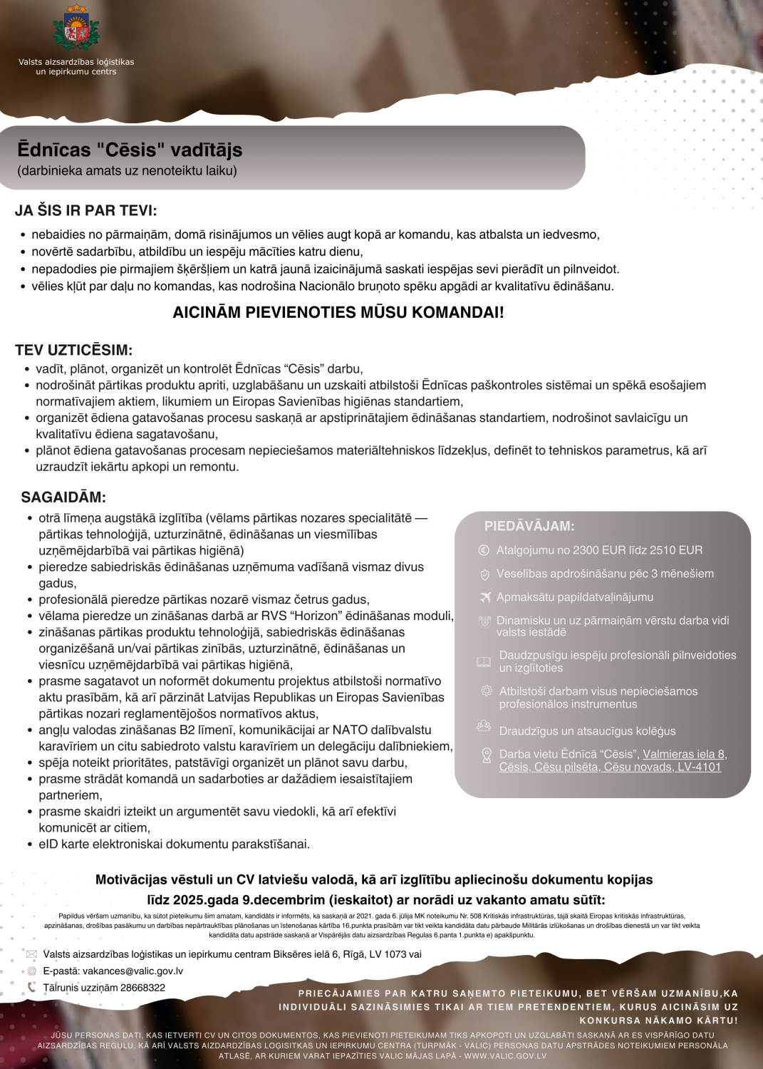 Ēdnīcas "Cēsis" vadītājs