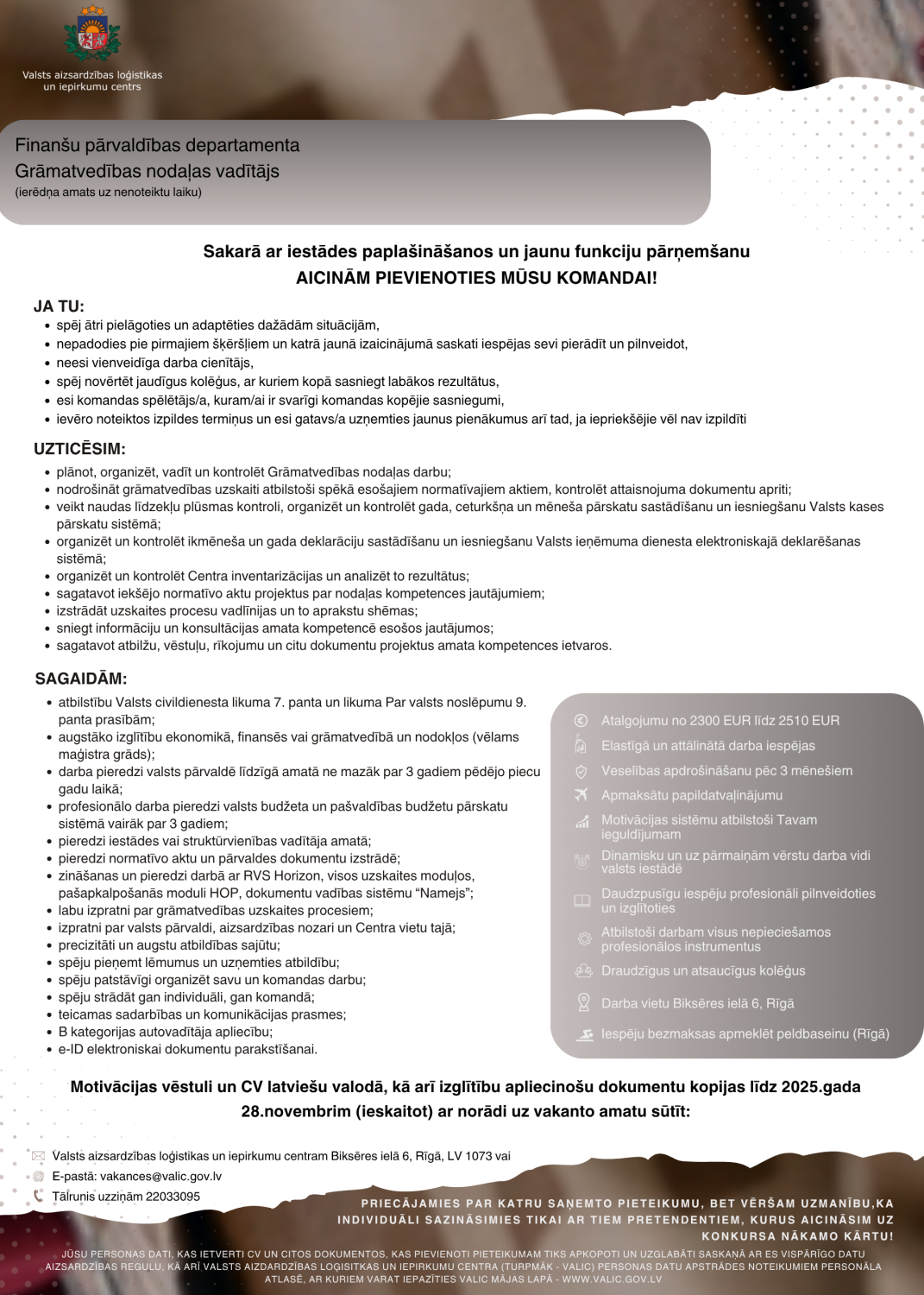 Finanšu pārvaldības departamenta Grāmatvedības nodaļas vadītājs