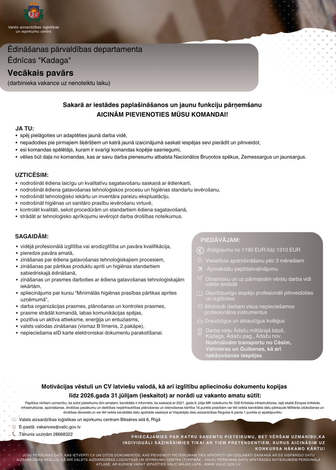 Vecākais pavārs (ēdnīca Kadaga)
