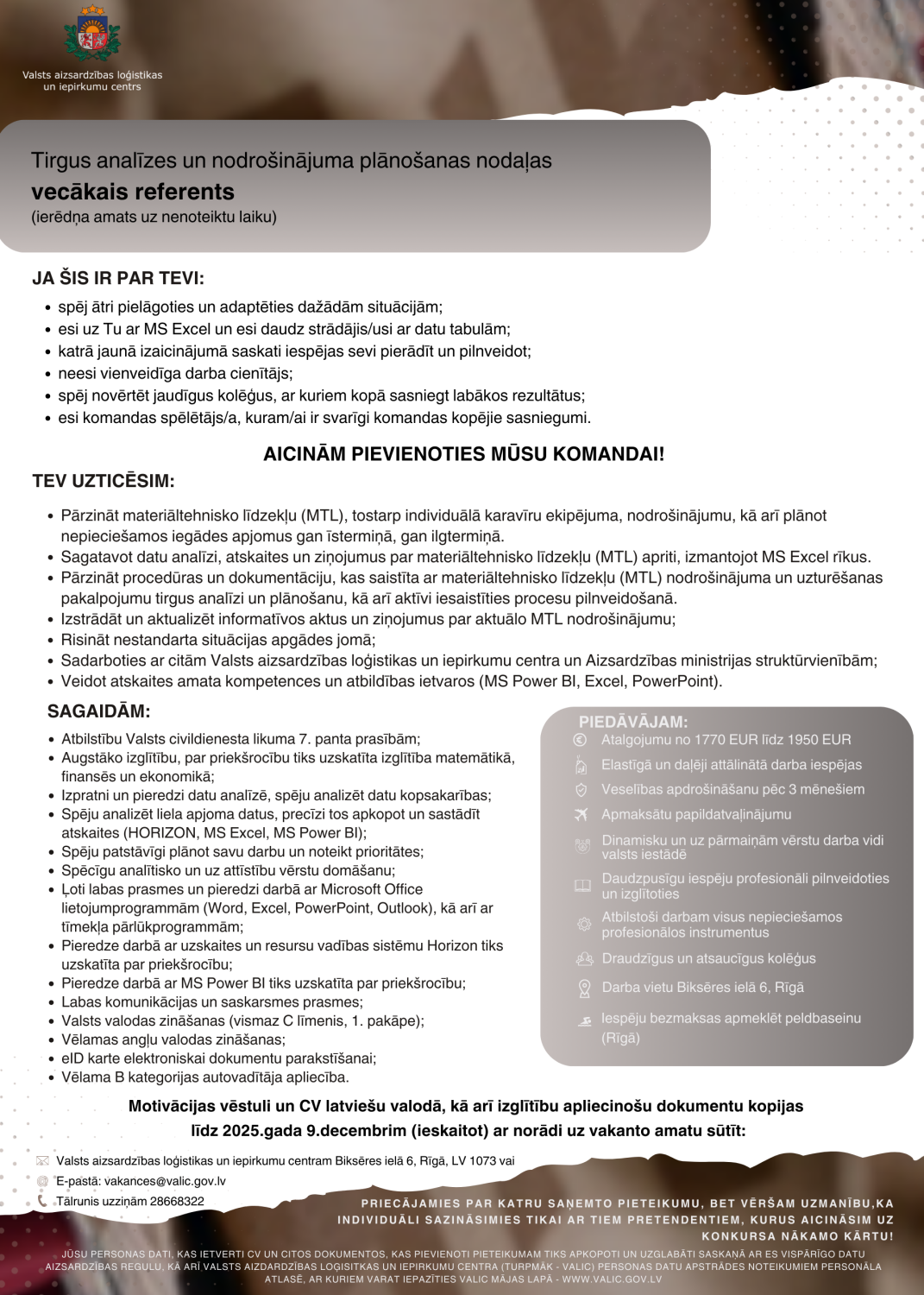 Tirgus analīzes un nodrošinājuma plānošanas nodaļas vecākais referents