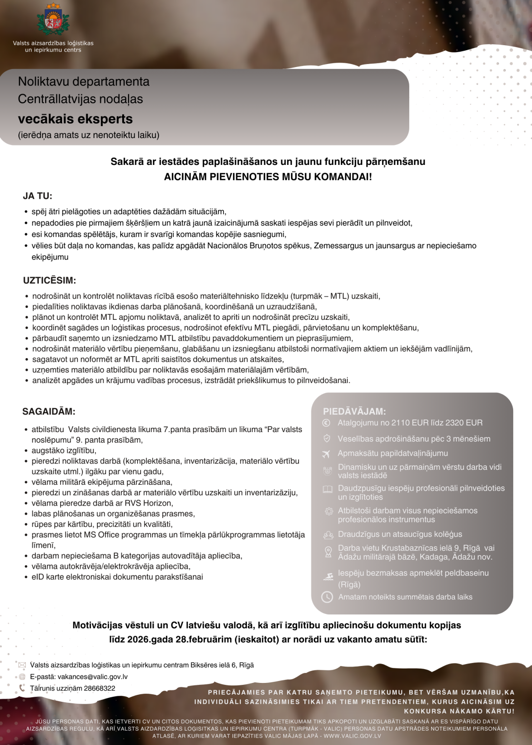 Noliktavas departamenta Centrāllatvijas nodaļas vecākais eksperts