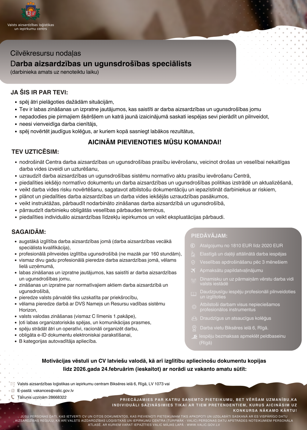 Cilvēkresursu nodaļas darba aizsardzības un ugunsdrošības speciālists